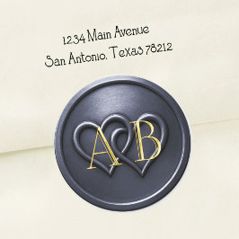 Twee verstrengelde harten met monogram Navy-blauw  Ronde Sticker