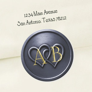Twee verstrengelde harten met monogram Navy-blauw Ronde Sticker