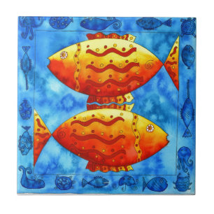 Twee Vibrant Goldfish Tegeltje