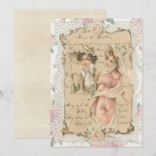 Twee Victoriaans dames Feestdagenkaart (Voorkant / Achterkant)