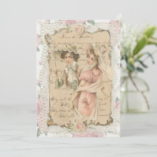 Twee Victoriaans dames Feestdagenkaart (Staand voorkant)