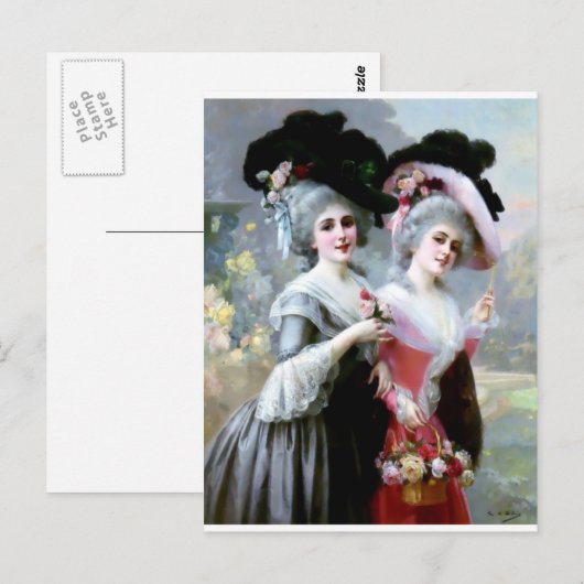 Twee Victoriaans Dames met Rozen schilderen Briefkaart (Voorkant / Achterkant)