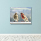 Twee vinken vliegen. canvas afdruk (Insitu (Houten vloer))