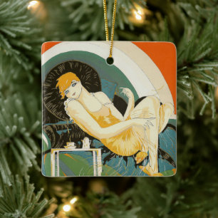 Twee Vintage Art Deco Vrouwen van S. Chompre Keramisch Ornament