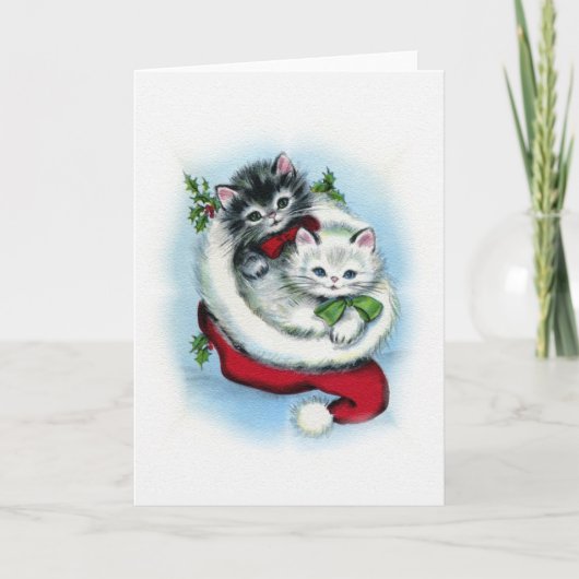 Twee vintage kerst kittens feestdagen kaart (Voorkant)