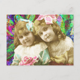 Twee Vintage Kleine Meisjes Digitale Kunst Briefkaart