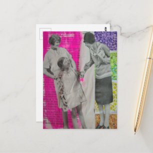 Twee vintage vrouwen en een kleurrijke collage van briefkaart