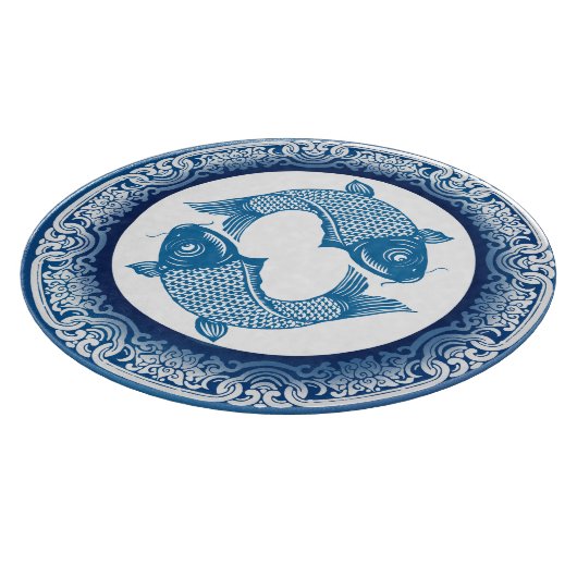 Twee Vis Koi Karper Vissen Chinoiserie Blauw Patro Snijplank (Hoek)