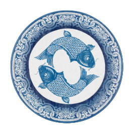 Twee Vis Koi Karper Vissen Chinoiserie Blauw Patro Snijplank
