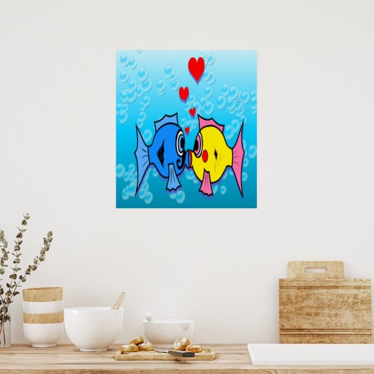 Twee viskussen, onderwaterscène poster (Keuken)