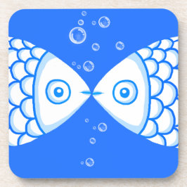 Twee Vissen Blauw Wit Abstract Patroon Bier Onderzetter