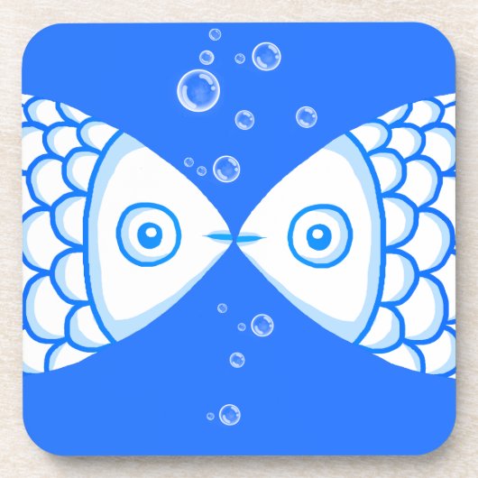 Twee Vissen Blauw Wit Abstract Patroon Bier Onderzetter (Voorkant)