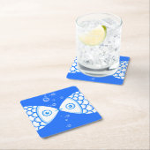 Twee Vissen Blauw Wit Abstract Patroon Kartonnen Onderzetters (Insitu)