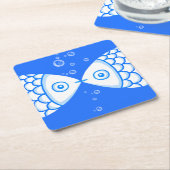 Twee Vissen Blauw Wit Abstract Patroon Kartonnen Onderzetters (Schuin)