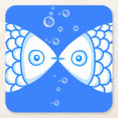Twee Vissen Blauw Wit Abstract Patroon Kartonnen Onderzetters (Voorkant)