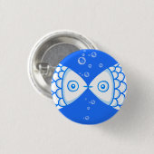 Twee Vissen Blauw Wit Abstract Patroon Ronde Button 3,2 Cm (Voorkant /achterkant)