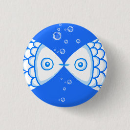Twee Vissen Blauw Wit Abstract Patroon Ronde Button 3,2 Cm