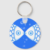 Twee Vissen Blauw Wit Abstract Patroon Sleutelhanger (Voorkant)