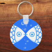 Twee Vissen Blauw Wit Abstract Patroon Sleutelhanger (Voorkant)