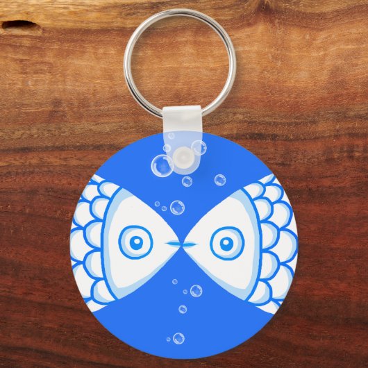 Twee Vissen Blauw Wit Abstract Patroon Sleutelhanger (Voorkant)