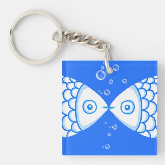 Twee Vissen Blauw Wit Abstract Patroon Sleutelhanger (voorkant)