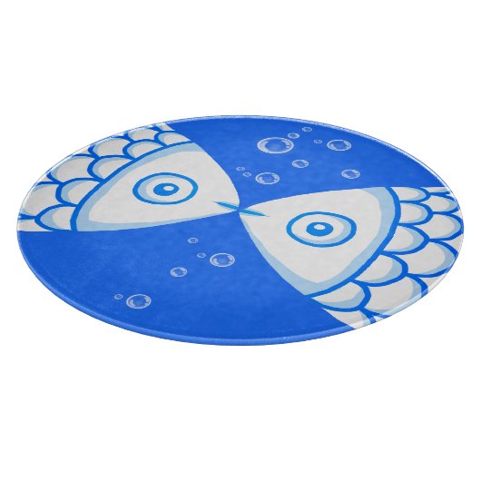 Twee Vissen Blauw Wit Abstract Patroon Snijplank (Hoek)