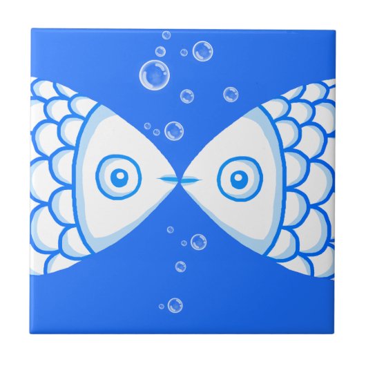 Twee Vissen Blauw Wit Abstract Patroon Tegeltje (Voorkant)