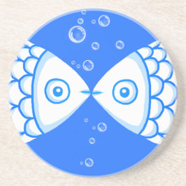 Twee Vissen Blauw Wit Abstract Patroon Zandsteen Onderzetter