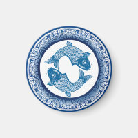 Twee Vissen Koi Karper Chinoiserie Blauw Patroon