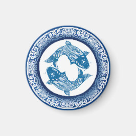 Twee Vissen Koi Karper Chinoiserie Blauw Patroon Magneet