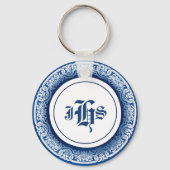 Twee Vissen Koi Karper Chinoiserie Blauw Patroon Sleutelhanger (Achterkant)