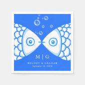 Twee vissen kussen blauw & wit patroon bruiloft servet (Voorkant)