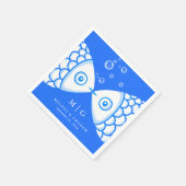 Twee vissen kussen blauw & wit patroon bruiloft servet (Hoek)