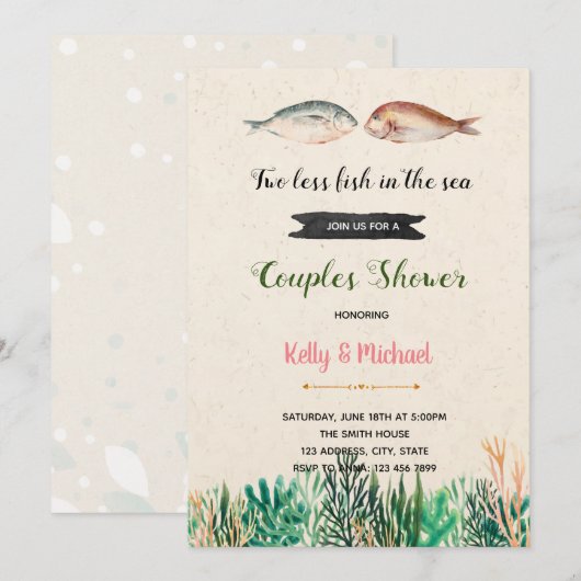 Twee vissen minder in de zee douche uitnodiging (Voorkant / Achterkant)