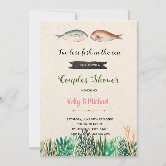 Twee vissen minder in zee douche uitnodiging (Voorkant)