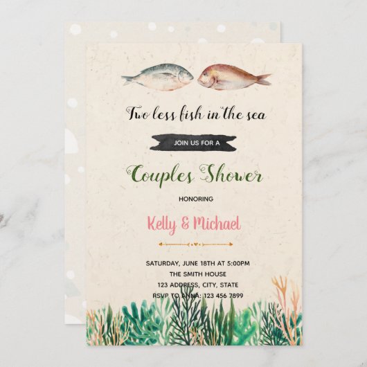 Twee vissen minder in zee douche uitnodiging (Voorkant / Achterkant)