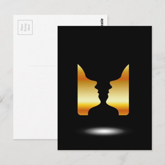 Twee vlakken zij aan zij met de illusie van een va briefkaart (Voorkant / Achterkant)