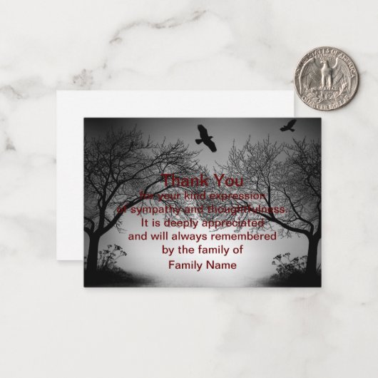 Twee vliegen na begrafenis Dank je wel Notitiekaartje (Voorkant / Achterkant in situ)