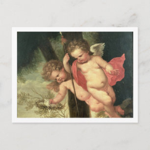 Twee vliegende Cherubs, die de kroon van Thorns va Briefkaart