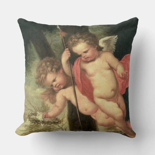 Twee vliegende Cherubs, die de kroon van Thorns va Kussen (Voorkant)
