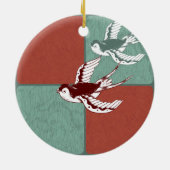 Twee vliegende rijen vogels rode blauwe kleurenblo keramisch ornament (Achterkant)