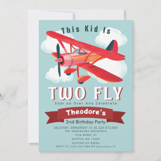 Twee Vliegtuig Kinder 2e Verjaardagsuitnodiging Kaart (Voorkant)