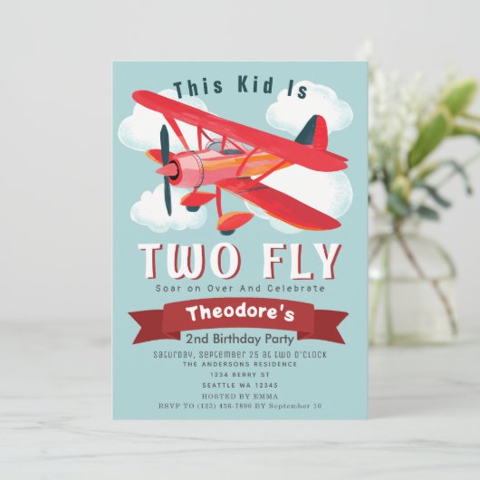 Twee Vliegtuig Kinder 2e Verjaardagsuitnodiging Kaart (Staand voorkant)