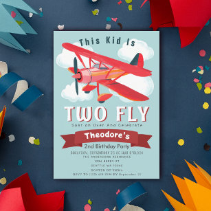 Twee Vliegtuig Kinder 2e Verjaardagsuitnodiging Kaart