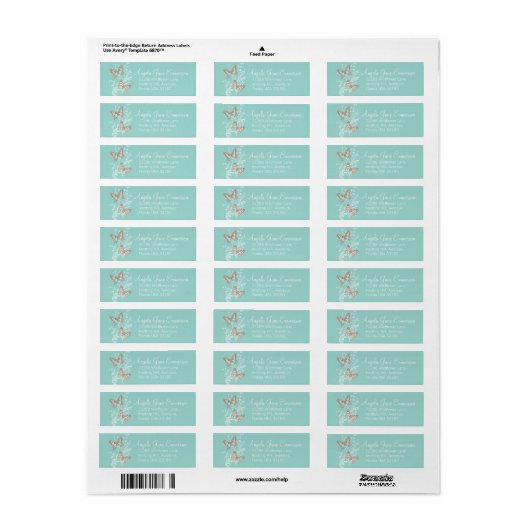Twee vlinders blauwgroen aqua bruiloft slim antwoo etiket (Full Sheet)