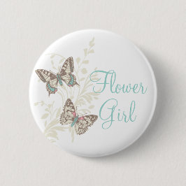 Twee vlinders bloem meisje bruiloft pin / knop ronde button 5,7 cm