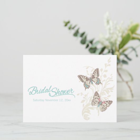 Twee vlinders grafische bruids douche uitnodiging (Staand voorkant)
