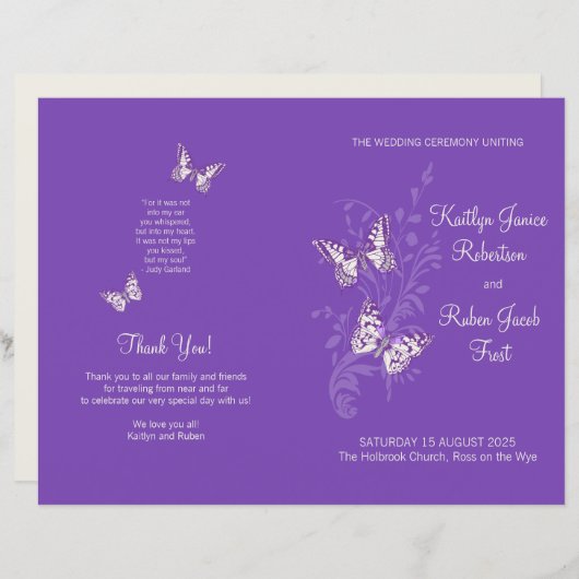 Twee vlinders paars grafisch weddenschap (Voorkant / Achterkant)