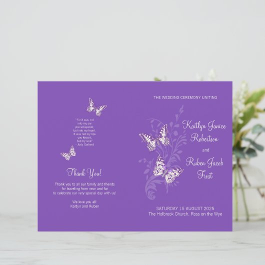 Twee vlinders paars grafisch weddenschap (Staand voorkant)