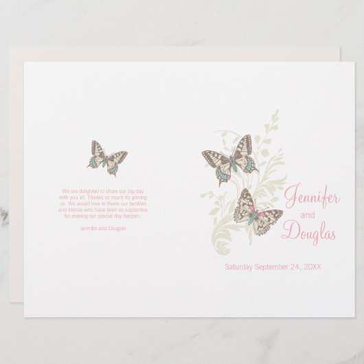 Twee vlinders roze grafisch weddenschapsprogramma (Voorkant / Achterkant)